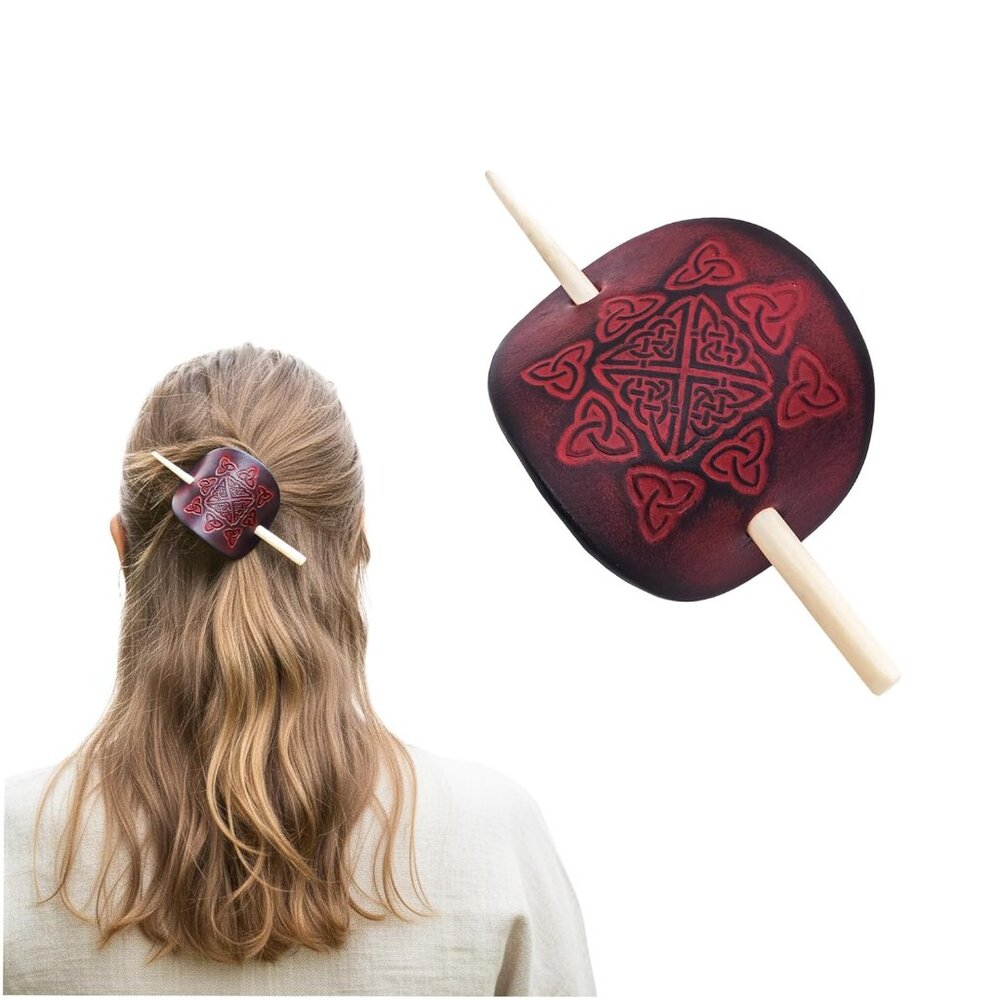 Genuine Leather Hair Pin Hair Barrette with Genuine Bone Stick Hair Style Clip H